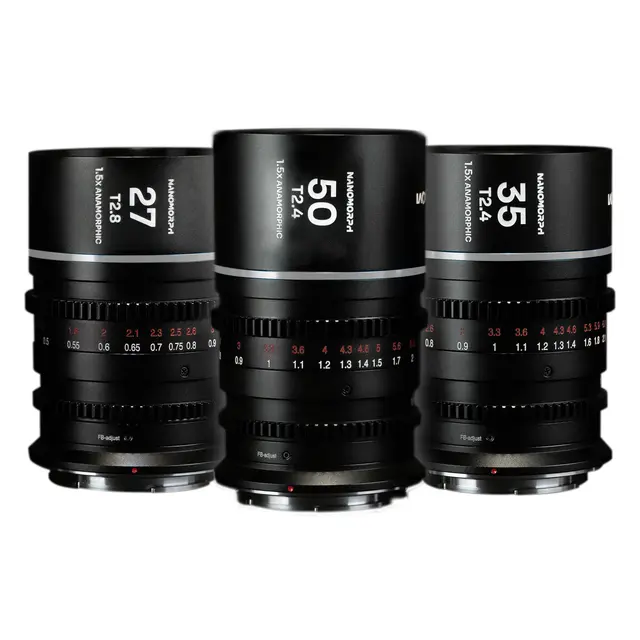 Laowa Nanomorph S35 Prime 3-Lens Bundle Sony E. 27mm, 35mm, 50mm. Silver 
