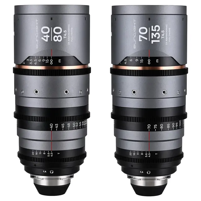 Laowa Sunlight 40-80mm/70-135mm T4.5 2x Bundle. Anamorphic Zoom (Amber) Arri PL 