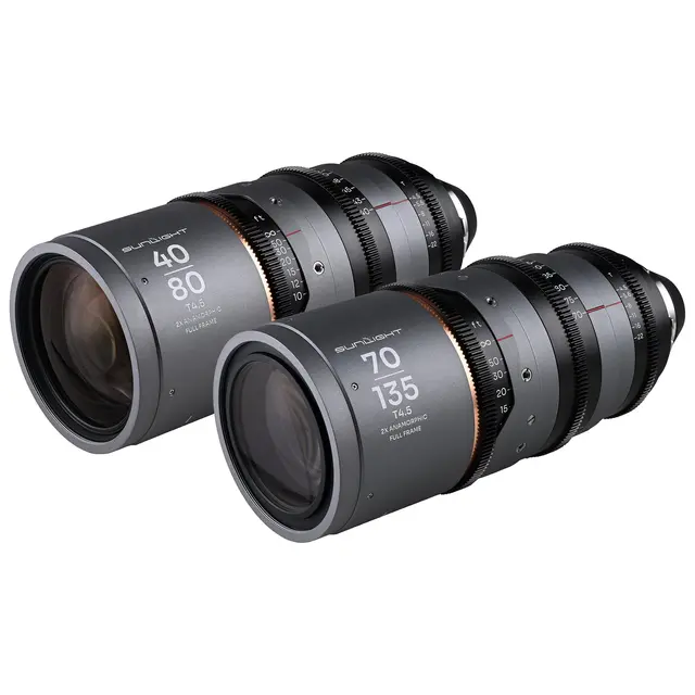 Laowa Sunlight 40-80mm/70-135mm T4.5 2x Bundle. Anamorphic Zoom (Amber) Arri PL 