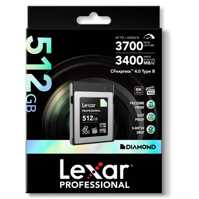 Lexar CFexpress 4.0 Pro Diamond 512GB Type B. 512GB. R3700/W3400 MB/s 