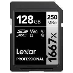 Lexar Pro 1667X SDXC UHS-II U3 128GB V60, Max Read 250 - Write 120 MB/s