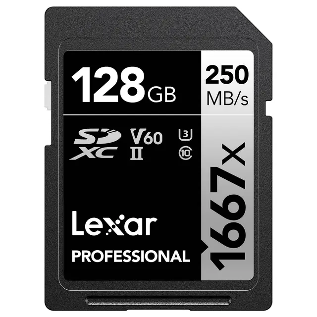 Lexar Pro 1667X SDXC UHS-II U3 128GB V60, Max Read 250 - Write 120 MB/s 