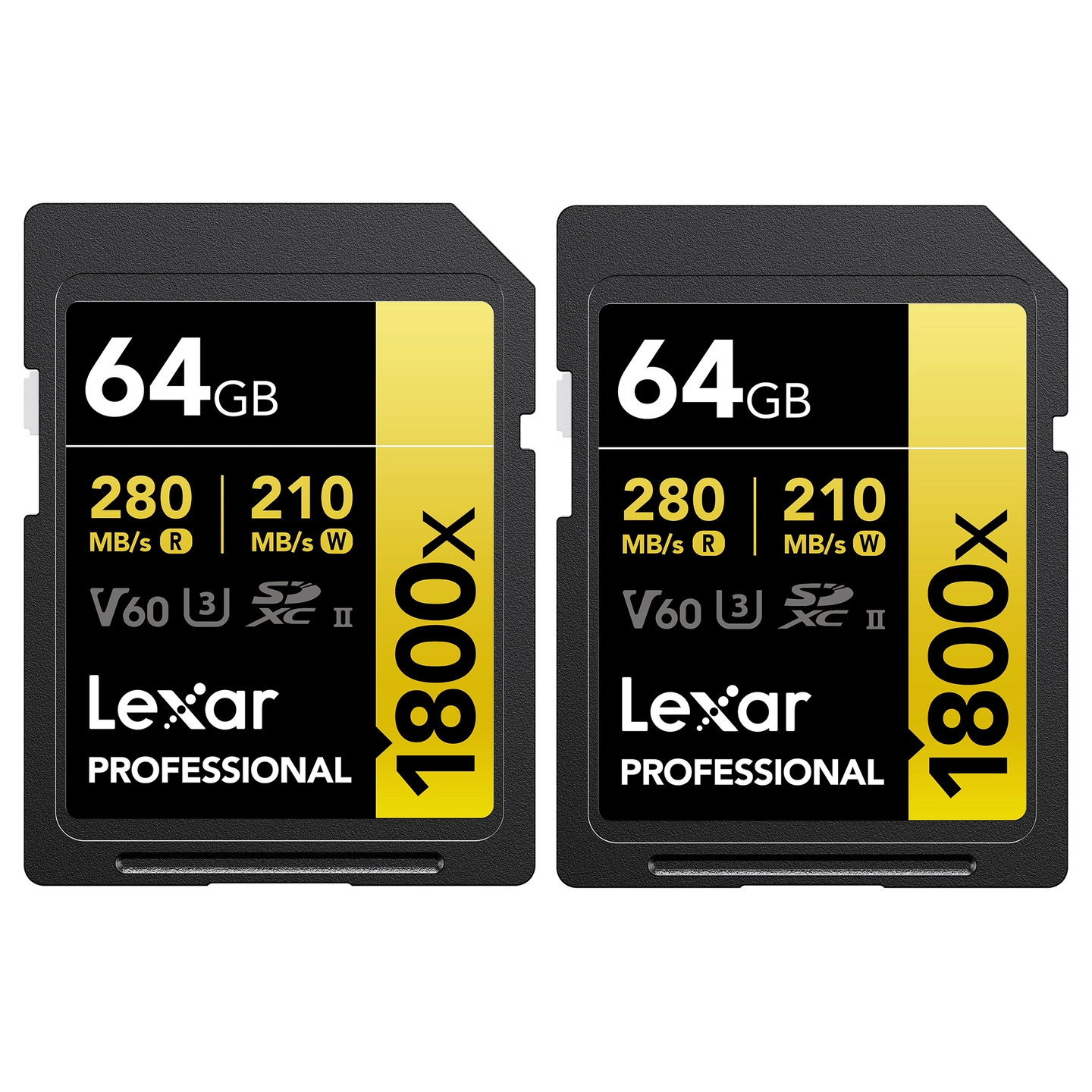 Lexar Pro 1800X SDXC UHS-II U3 64GB 2x 2-Stk V60, Max Read 280 - Write 210 MB/s