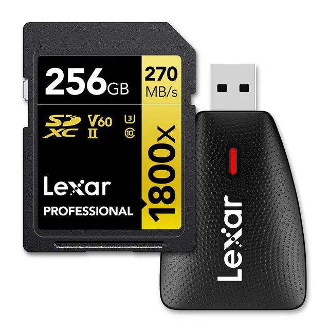 Lexar Pro 1800X SDXC UHS-II U3 256GB 256GB (V60) R2800/W210. Med kortleser. 