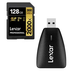 Lexar Pro 2000X SDXC UHS-II U3 128GB + Lexar kortleser SD & MicroSD USB-A
