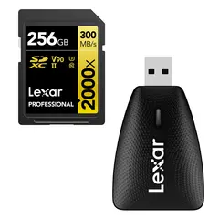 Lexar Pro 2000X SDXC UHS-II U3 256GB + Lexar kortleser SD & MicroSD USB-A