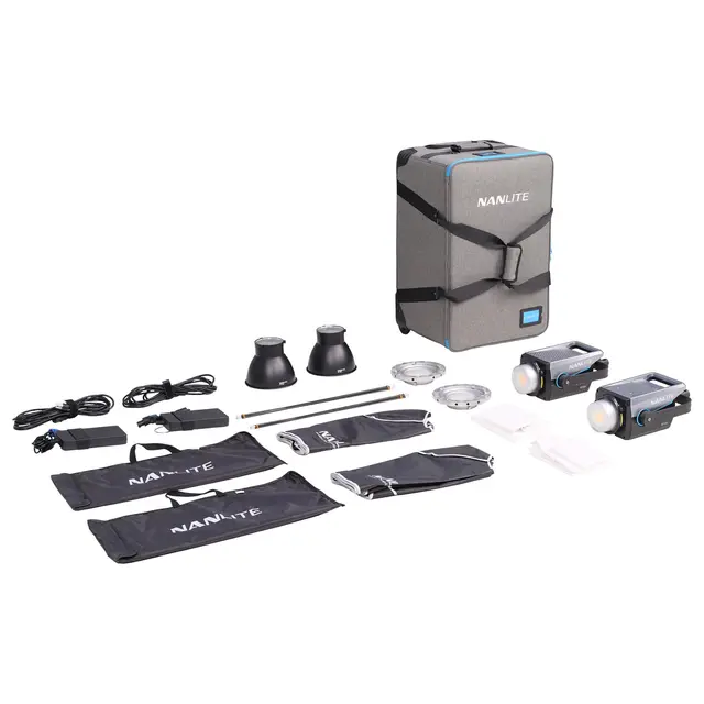 Nanlite FC-300B LED Bi-color Spot Light 2-Light Trolley Case Kit 