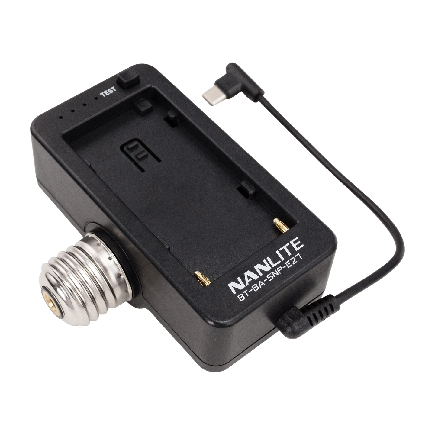 Nanlite NP-F Battery Adapter m/E27 sokke For PavoBulb 10C til NP-Fserie batterier
