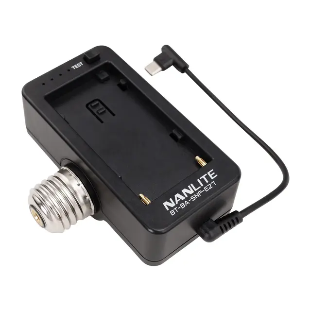 Nanlite NP-F Battery Adapter m/E27 sokke For PavoBulb 10C til NP-Fserie batterier 