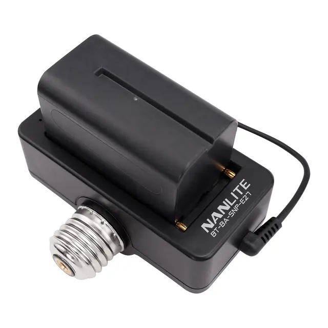 Nanlite NP-F Battery Adapter m/E27 sokke For PavoBulb 10C til NP-Fserie batterier 