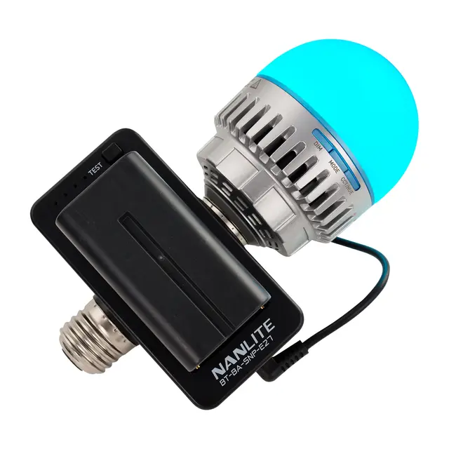 Nanlite NP-F Battery Adapter m/E27 sokke For PavoBulb 10C til NP-Fserie batterier 