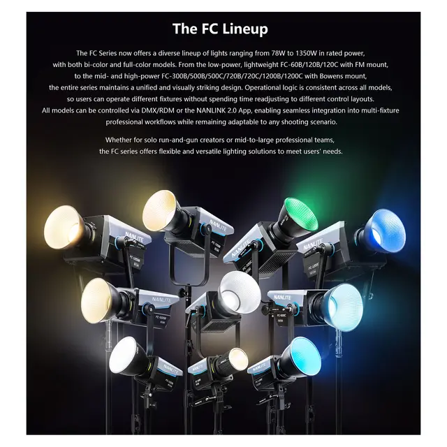 Nanlite FC-1200B LED Bi-color Spotlight 2700-6500K. DMX/RDM. 1350W 