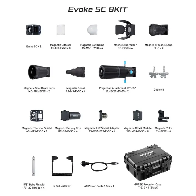 Nanlux Evoke 5C 8-Light KIT LED Full-color Spot Light Kit 