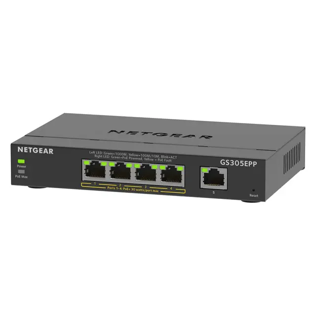 Netgear 5PT GE Plus Switch W/HI-PWR POE+ 5-Port Gigabit Ethernet High-Power PoE+ 
