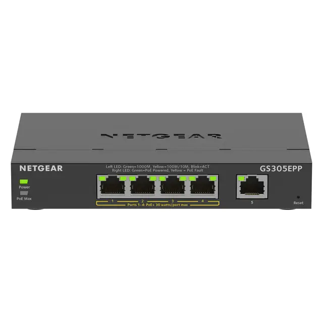 Netgear 5PT GE Plus Switch W/HI-PWR POE+ 5-Port Gigabit Ethernet High-Power PoE+ 