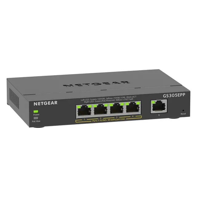 Netgear 5PT GE Plus Switch W/HI-PWR POE+ 5-Port Gigabit Ethernet High-Power PoE+ 