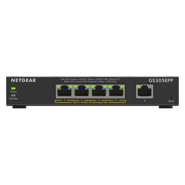 Netgear 5PT GE Plus Switch W/HI-PWR POE+ 5-Port Gigabit Ethernet High-Power PoE+ 