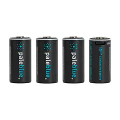 Pale Blue CR123 Oppladbare Batterier 4-pack med USB-C ladekabel
