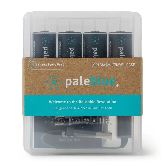 Pale Blue CR123 Oppladbare Batterier 4-pack med USB-C ladekabel 