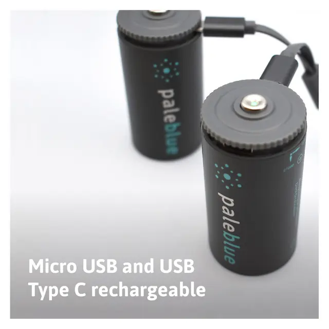 Pale Blue Oppladbare Li-Ion D Batterier 2-pack oppladbare D med ladekabel 