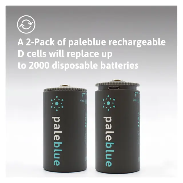 Pale Blue Oppladbare Li-Ion D Batterier 2-pack oppladbare D med ladekabel 