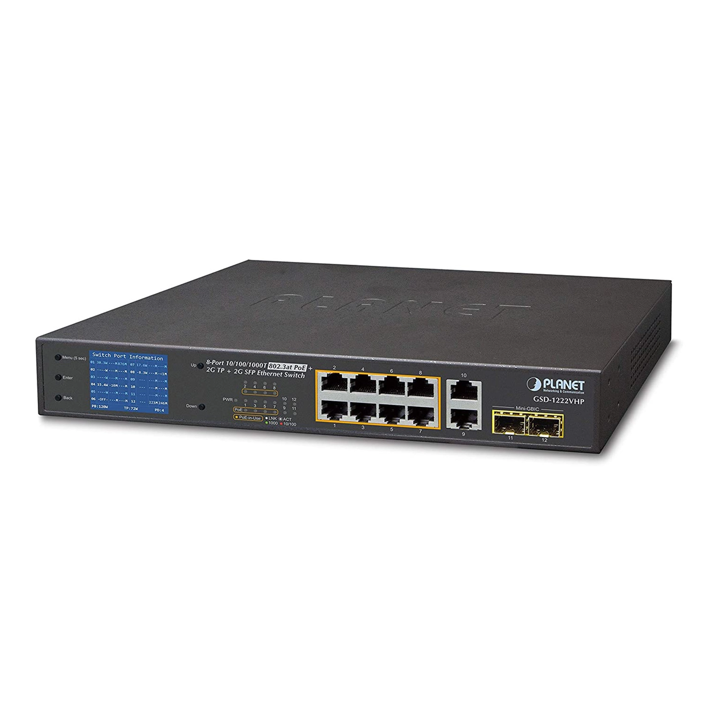 Planet Switch 8-p 1000Tx 8x PoE+ 2xTP 2x SFP Desktop B120W LCD