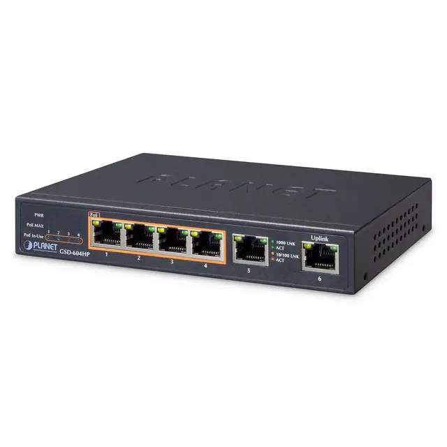 Planet Switch 6-p Gigabit 4x PoE+ Desktop B55W Ekstern PSU 