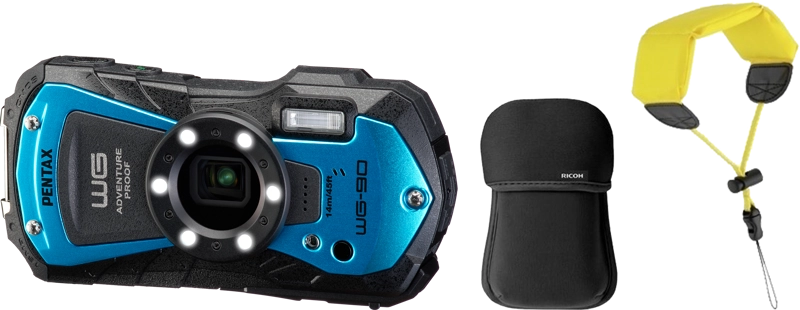 Pentax WG-90 Blue Kit m/rem og etui Vanntett (14m) støtsikkert kompaktkamera