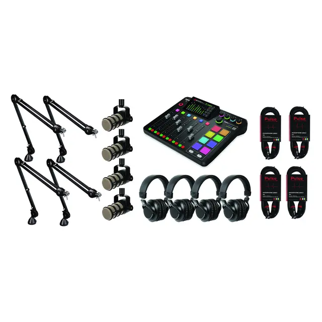 Røde Rødecaster Pro II Basic Bundle 4 4x PodMic, 4x HP3500, 4x PSA1, 4x 2m XLR 