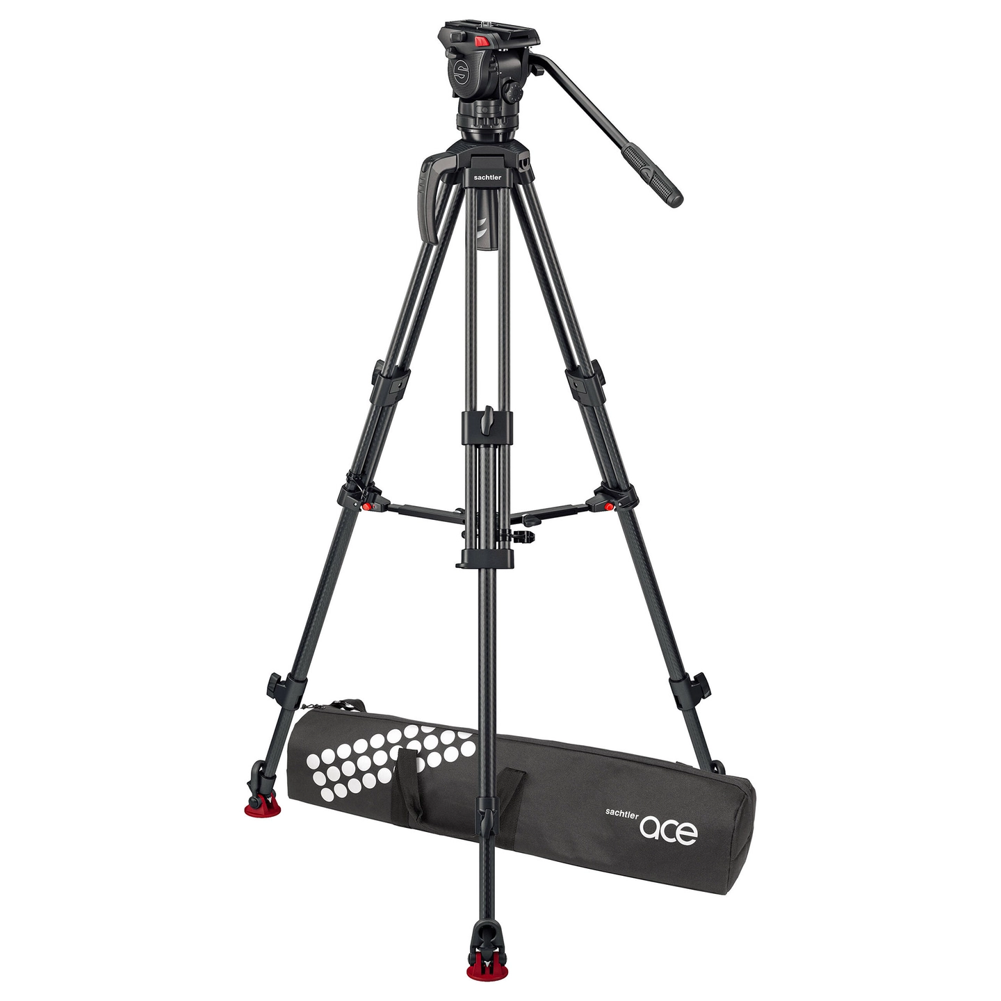 Sachtler Ace XL CF MS Mk II Carbon Fluid head Tripod Mid-Spreader. Bag. 8kg