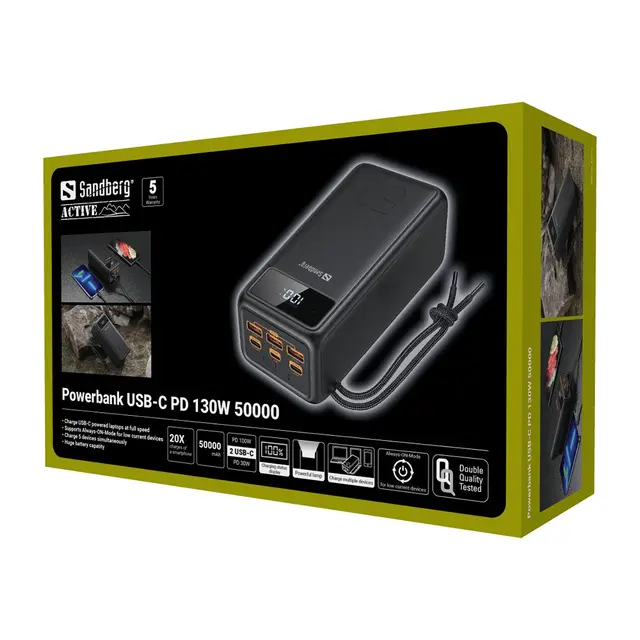 Sandberg Powerbank USB-C PD 130W 50000 mAh USB-A+USB-C PD 30+100W 