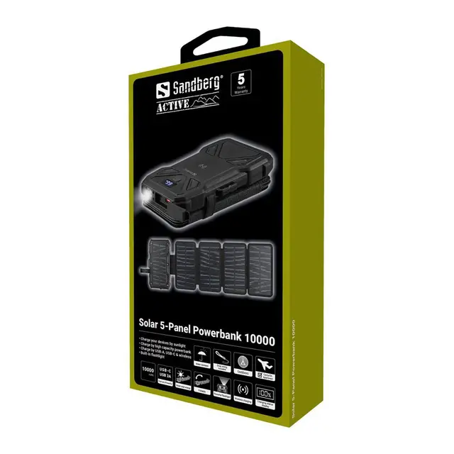 Sandberg Solar 5-Panel Powerbank 10000 10000 mAh. USB-C/USB-A 
