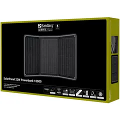 Sandberg SolarPanel 22W Powerbank 10000 Solcellelader m/ Powerbank. PD 20W utgan