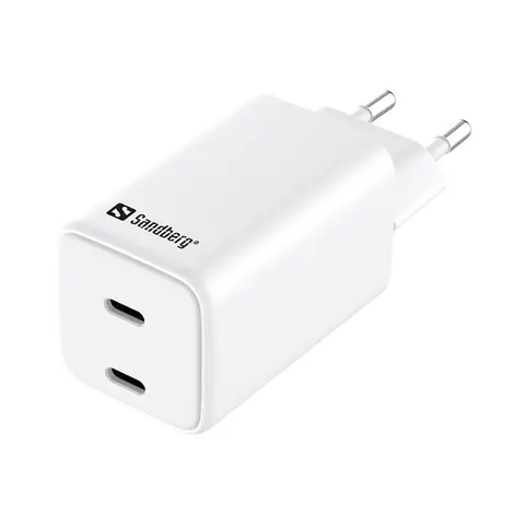 Sandberg USB-C Charger Dual PD65W EU PD-strømforsyning Max 65W 2X USB-C