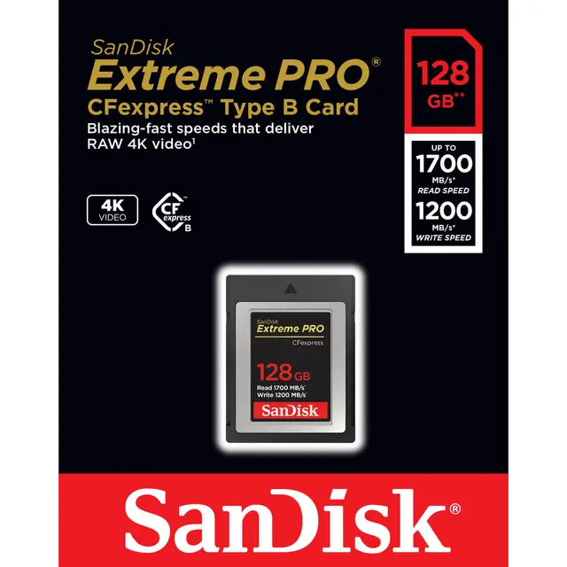 RETUR Sandisk 128GB CFexpress B Extreme 128GB  R1700MB/s W 1200MB/s Pro 
