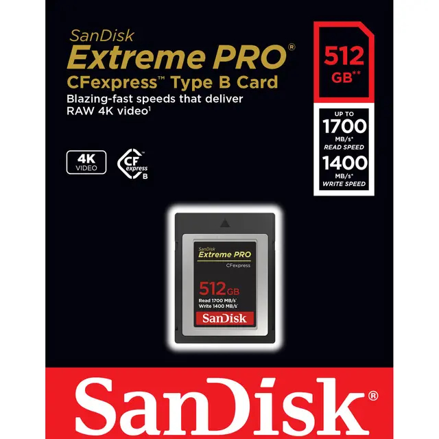 Sandisk 512GB CFexpress B Extreme PRO 512GB  R1700MB/s W 1400MB/s 