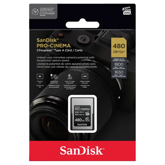 Sandisk 480GB CFexpress Type A ProCinema 480GB. R1800MB/s W 1650MB/s 