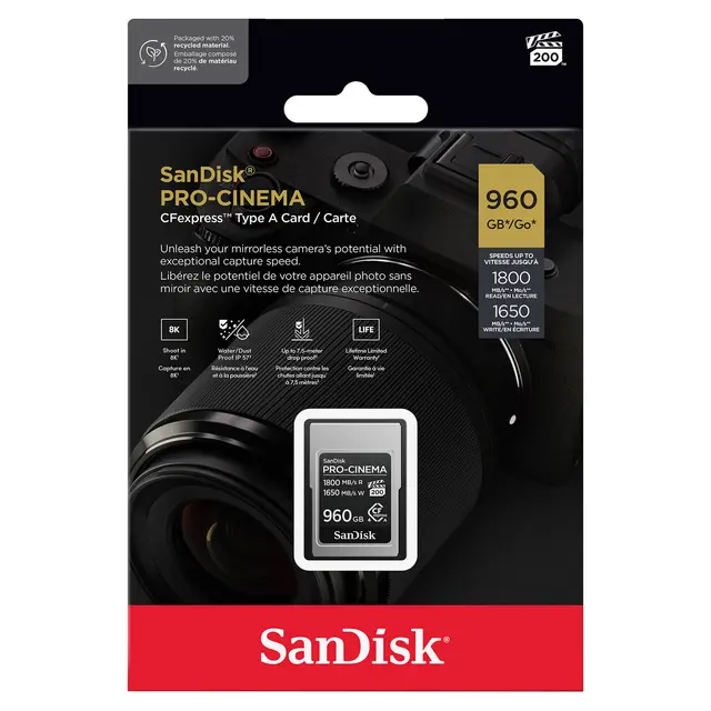Sandisk 960GB CFexpress Type A ProCinema 960GB. R1800MB/s W 1650MB/s 