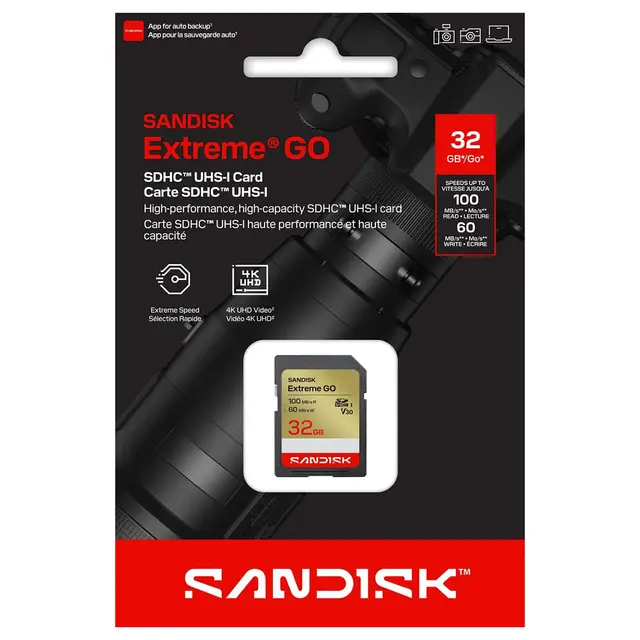 Sandisk SDXC Extreme GO 32GB V30 32GB. 100/60MB/s C10 UHS-I U3 