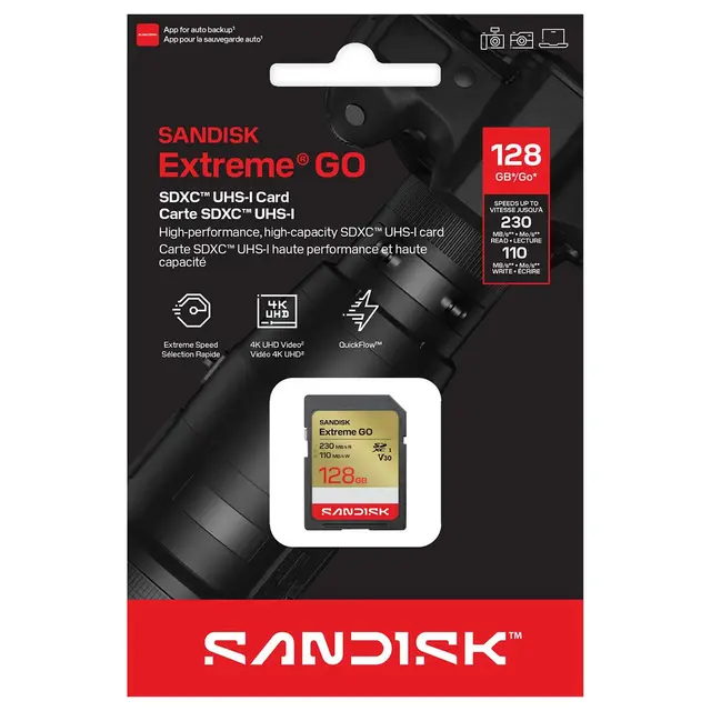 Sandisk SDXC Extreme GO 128GB V30 128GB. 230/110MB/s C10 UHS-I U3 