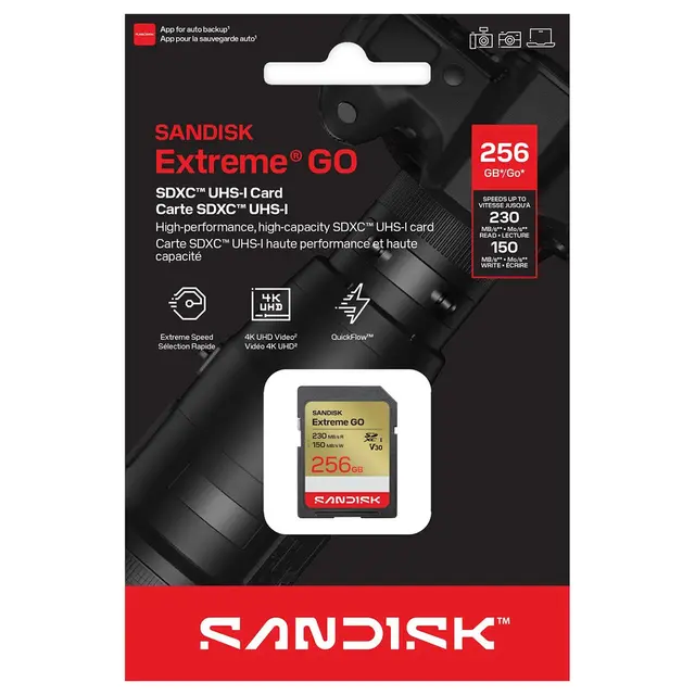 Sandisk SDXC Extreme GO 256GB V30 256GB. 230/150MB/s C10 UHS-I U3 