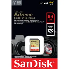 Sandisk SDXC Extreme 64GB 170MB/s UHS-I C10 V30 U3
