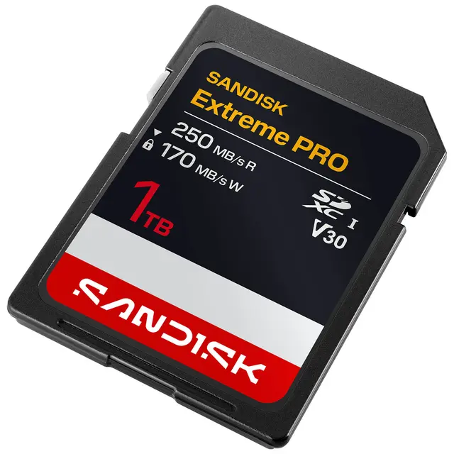 Sandisk SDXC Extreme Pro 1TB V30 1TB. 250/170MB/s C10 UHS U3 RPD2 