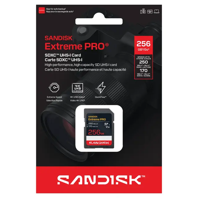 Sandisk SDXC Extreme Pro 256GB V30 256GB. 250/170MB/s C10 UHS U3 RPD2 
