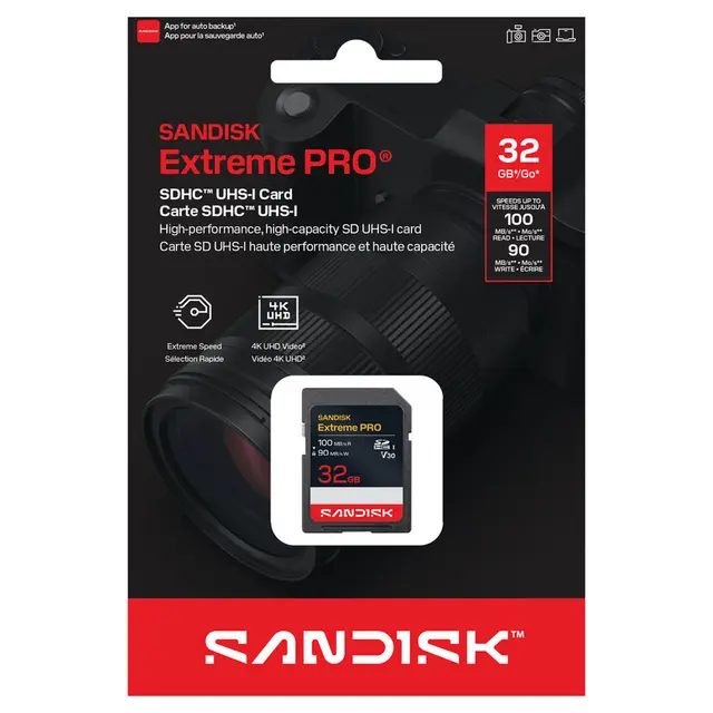 Sandisk SDXC Extreme Pro 32GB V30 32GB. 100/90MB/s C10 UHS U3 RPD2 