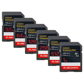 Sandisk SDXC Extreme Pro V30 32GB-1TB. C10 UHS U3 RPD2