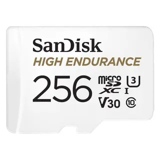 Sandisk High Endurance MicroSDXC 256GB 256GB 100:R 40M:W B/s. V30. U3. UHS-I