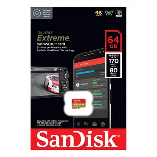 Sandisk MicroSDXC Extreme 64GB 170MB/s A2 C10 V30 UHS-I U3