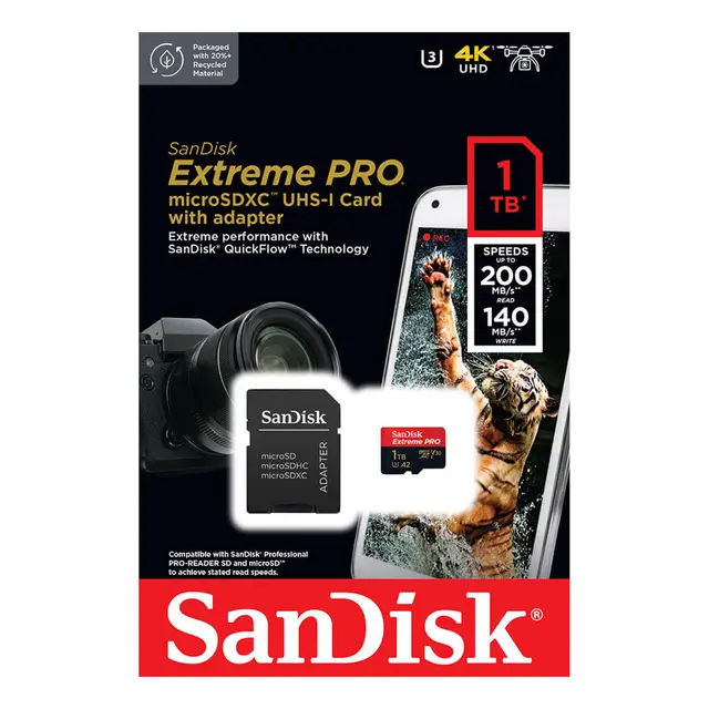 Sandisk MicroSDXC Extreme Pro 1TB 200MB/s A2 C10 V30 UHS-I m/adapter 