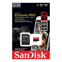 Sandisk MicroSDXC Extreme Pro 512GB 200MB/s A2 C10 V30 UHS-I m/adapter
